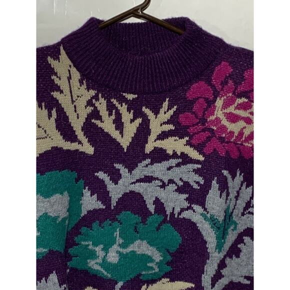 Alfred Dunner Vintage Cottage Core Granny Floral Bright Purple Pullover Sweater - Picture 3 of 6